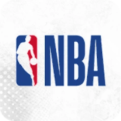 NBA logo featuring a white silhouette of a basketball player dribbling, with blue and red background panels and the letters NBA in blue.
